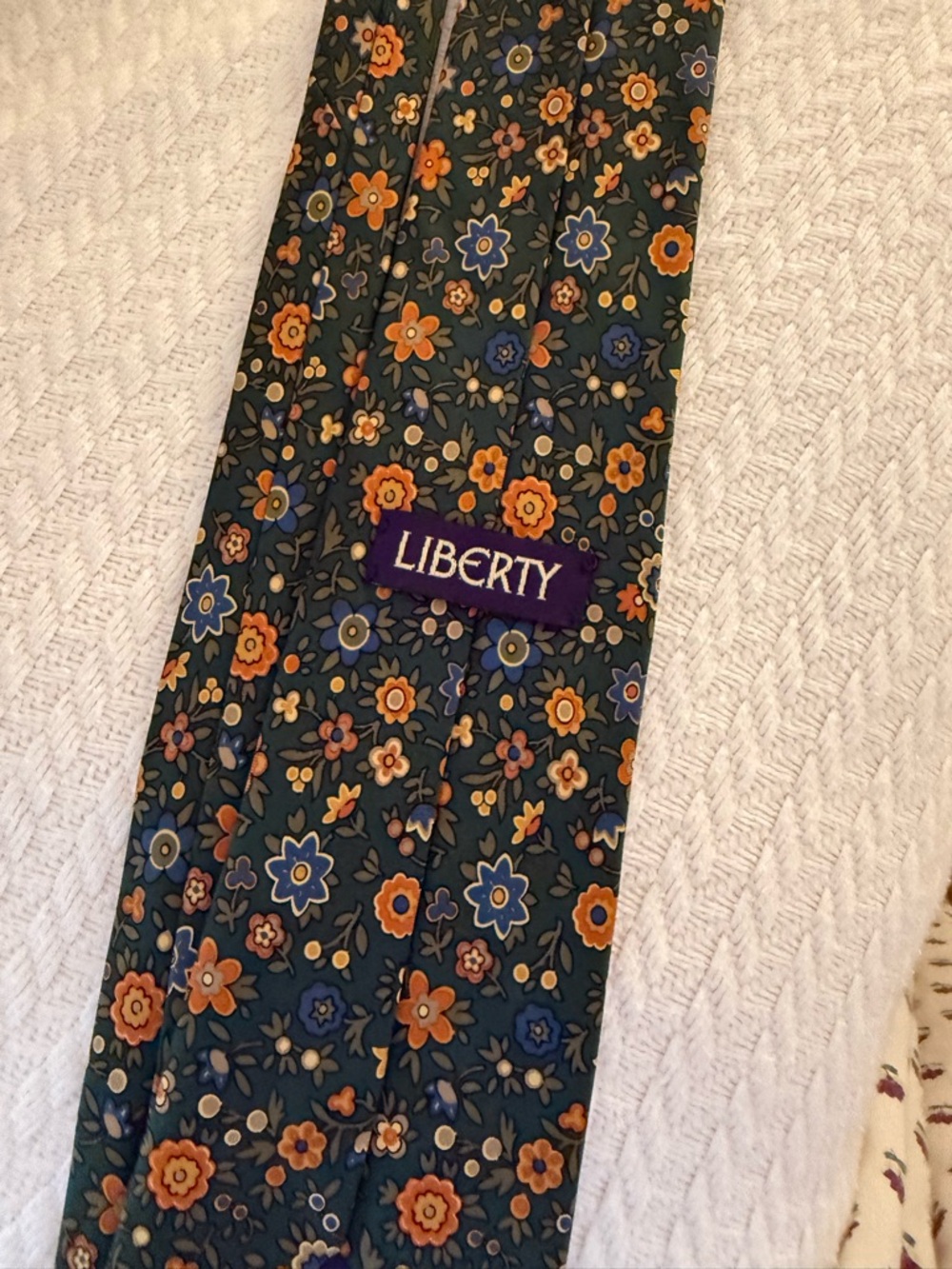 liberty Green Floral Men's Tie with Orange and Blue Flowers